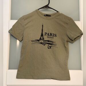 Zara Khaki Paris France Graphic Tee